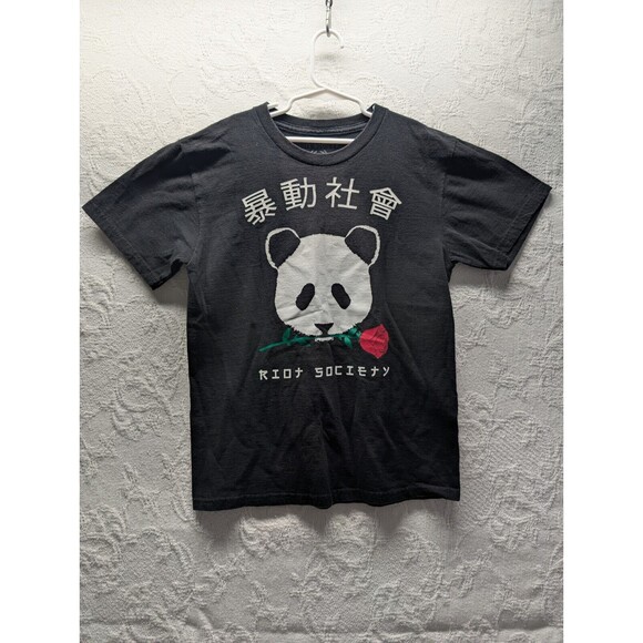 Riot Society Cotton Graphic Tee Shirt Medium Black Panda Rose Trap Streetwear - Picture 1 of 7